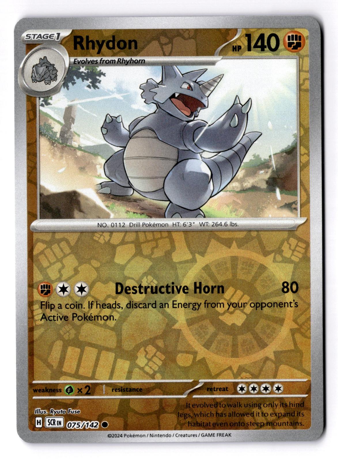 Rhydon 075/142 Common Stellar Crown Pokemon Reverse Holo Near Mint