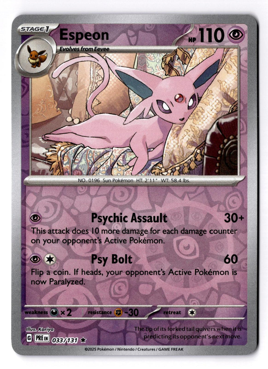 Espeon 033/131 Rare Prismatic Evolutions Pokemon Reverse Holo Near Mint