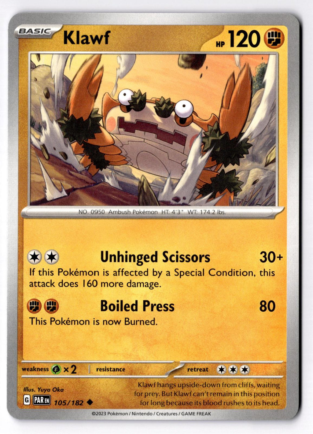 Klawf 105/182 Uncommon Paradox Rift Pokemon Near Mint