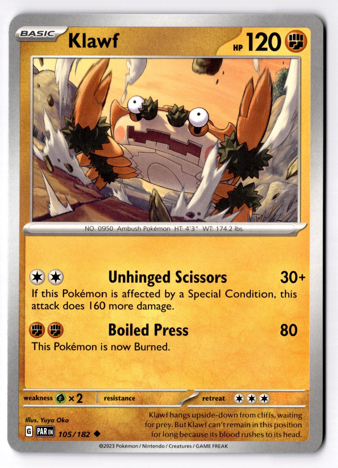 Klawf 105/182 Uncommon Paradox Rift Pokemon Near Mint