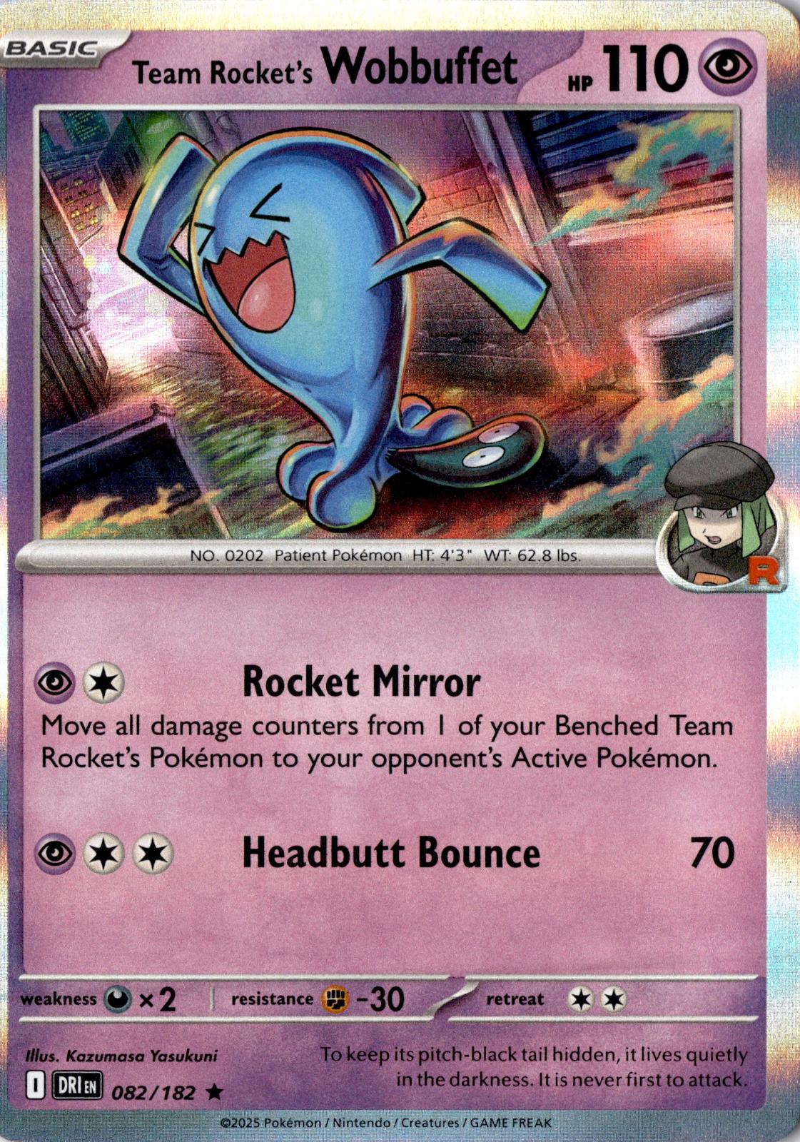 Team Rocket's Wobbuffet 082/182 Rare Destined Rivals Pokemon Holo Near Mint