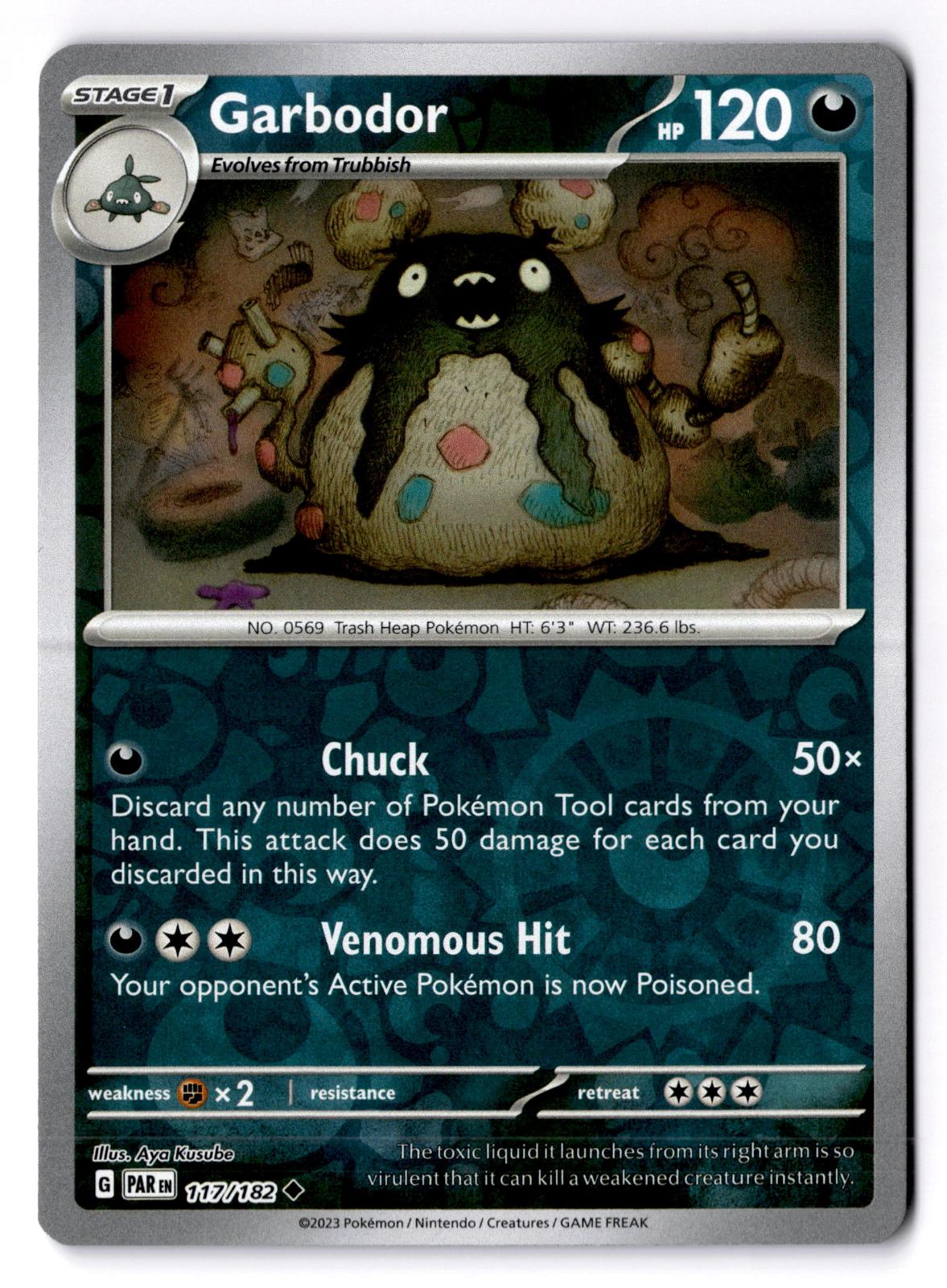 Garbodor 117/182 Uncommon Paradox Rift Pokemon Reverse Holo Near Mint
