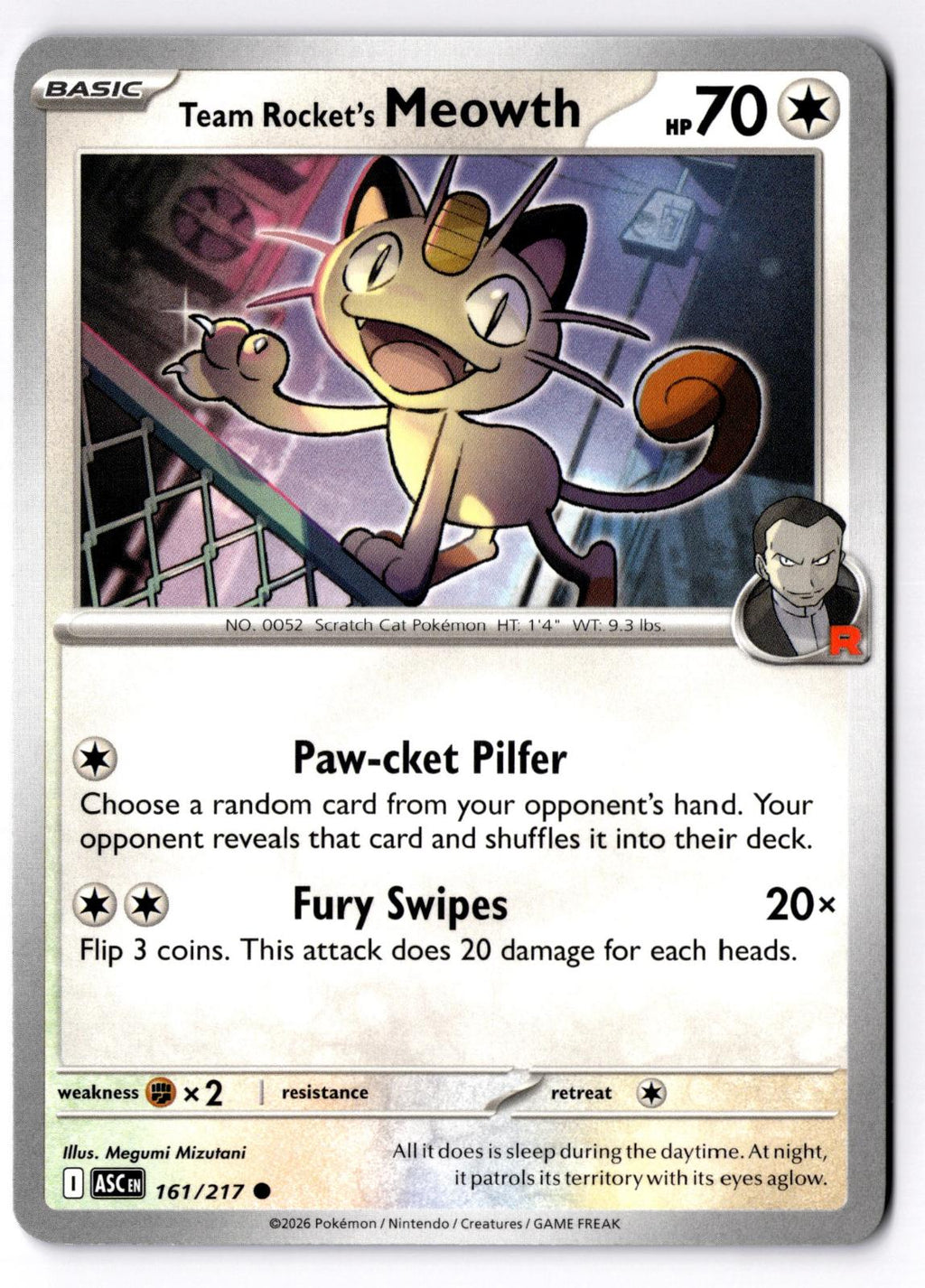 Team Rocket's Meowth 161/217 Common Ascended Heroes Pokemon Near Mint