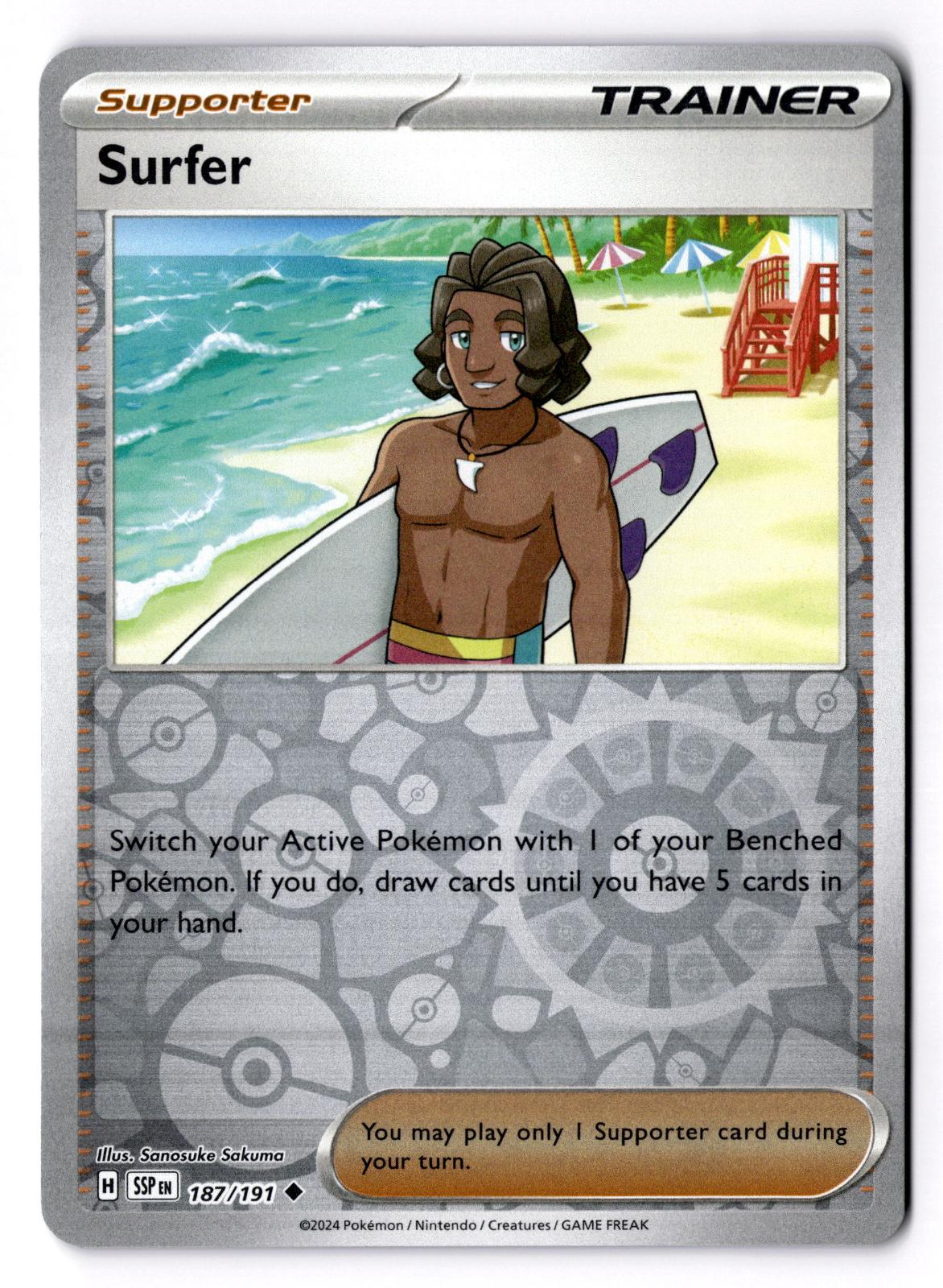 Surfer 187/191 Uncommon Surging Sparks Pokemon Reverse Holo Near Mint