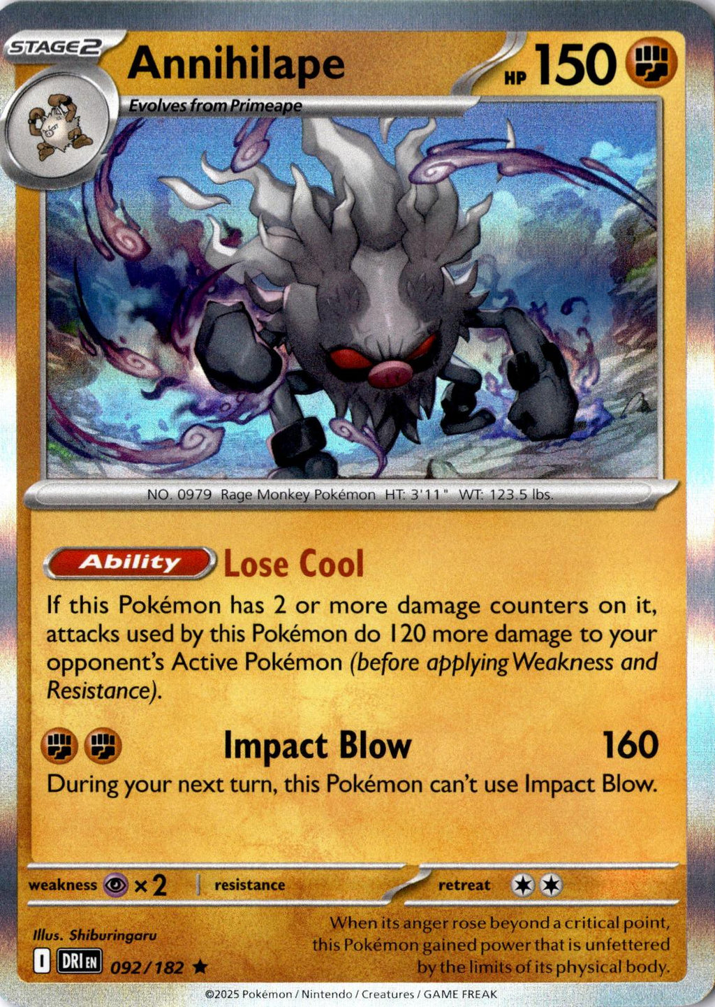 Annihilape 092/182 Rare Destined Rivals Pokemon Holo Near Mint