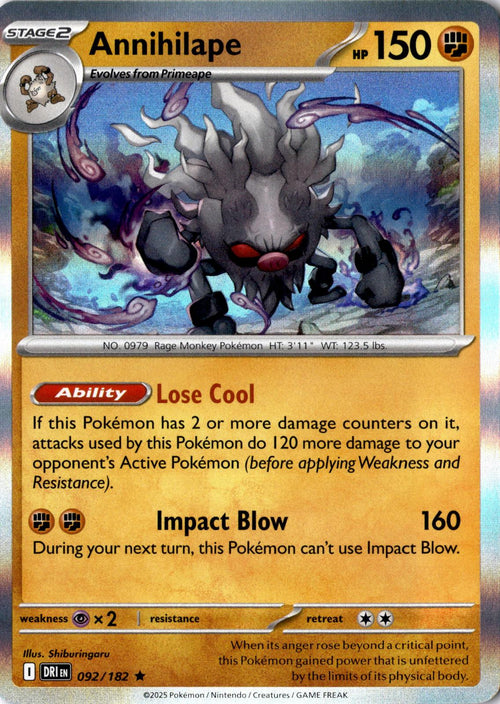 Annihilape 092/182 Rare Destined Rivals Pokemon Holo Near Mint