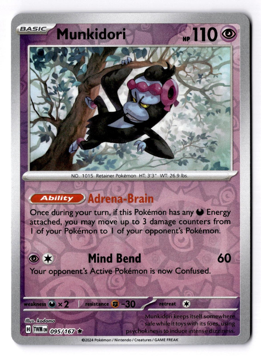 Munkidori 095/167 Rare Twilight Masquerade Pokemon Reverse Holo Near Mint