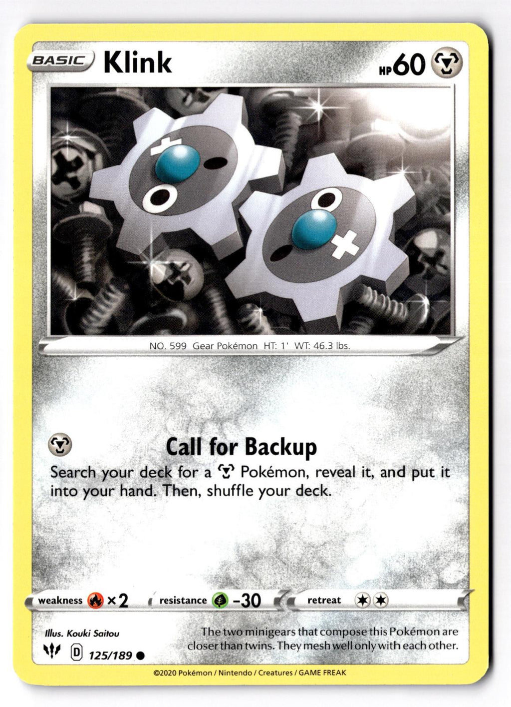 Klink 125/189 Common Darkness Ablaze Pokemon Near Mint