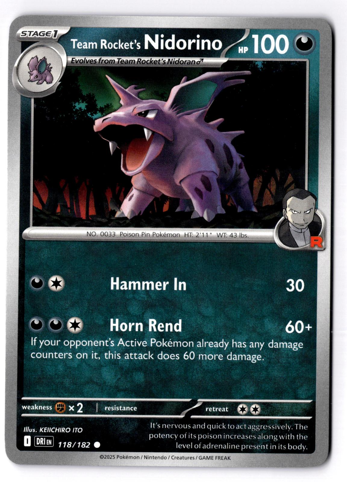Team Rocket's Nidorino 118/182 Common Destined Rivals Pokemon Near Mint