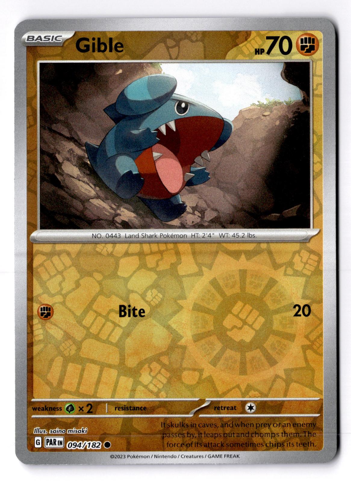 Gible 094/182 Common Paradox Rift Pokemon Reverse Holo Lightly Played