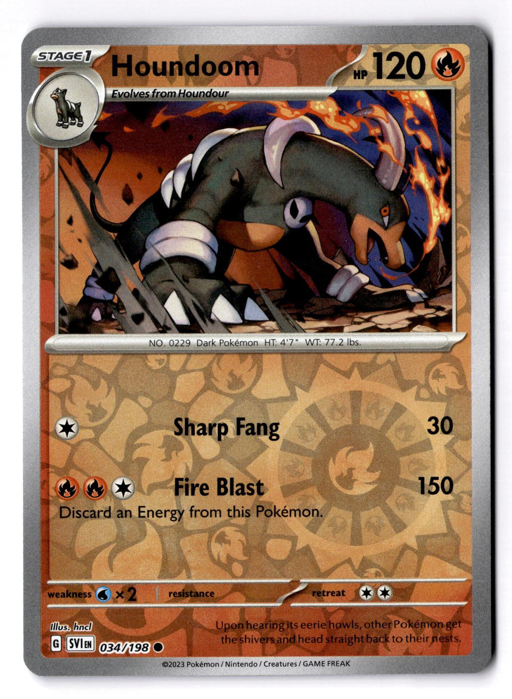 Houndoom 034/198 Common Scarlet & Violet Pokemon Reverse Holo Near Mint