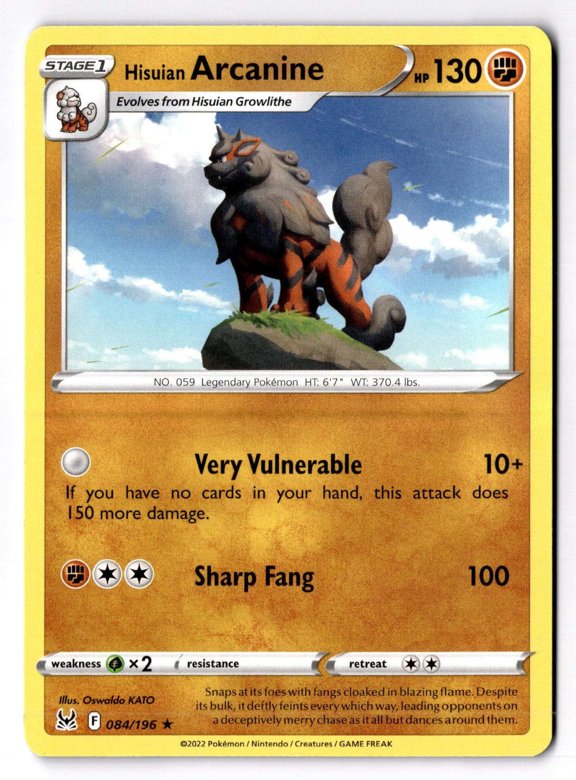 Hisuian Arcanine 84/196 Rare Deck Exclusives Pokemon Lightly Played