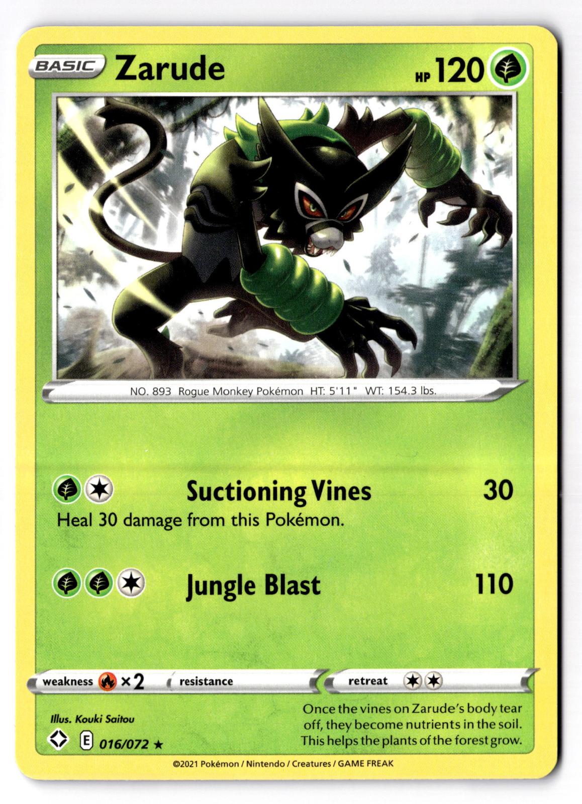Zarude 016/072 Rare Shining Fates Pokemon Near Mint