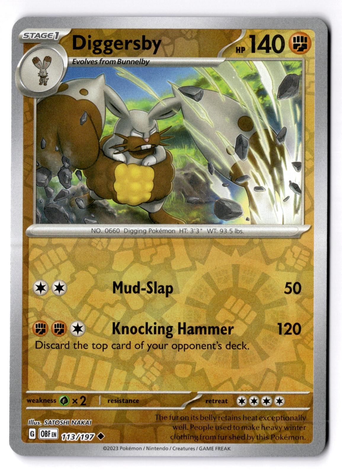 Diggersby 113/197 Uncommon Obsidian Flames Pokemon Reverse Holo Near Mint