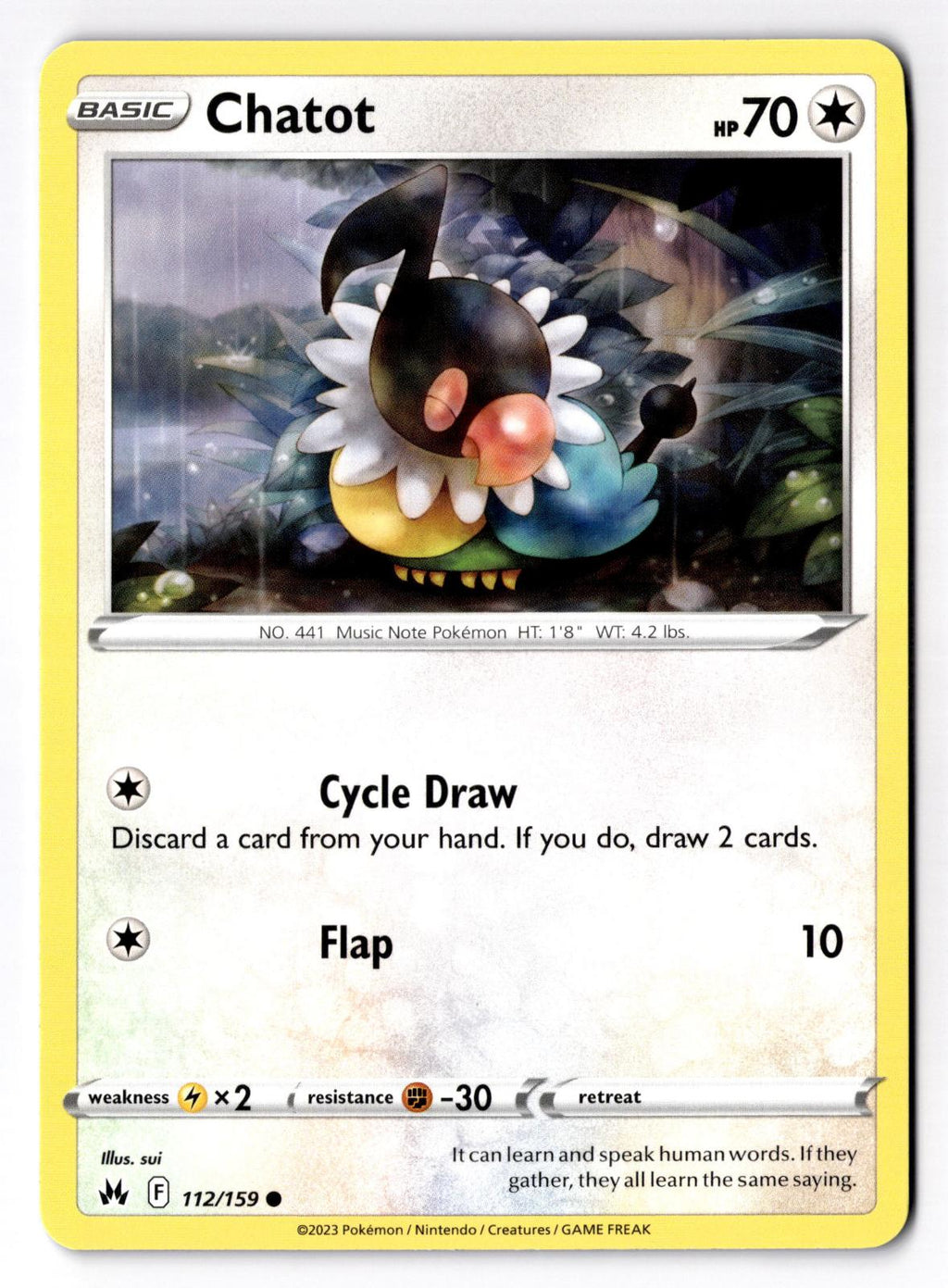 Chatot 112/159 Common Crown Zenith Pokemon Near Mint