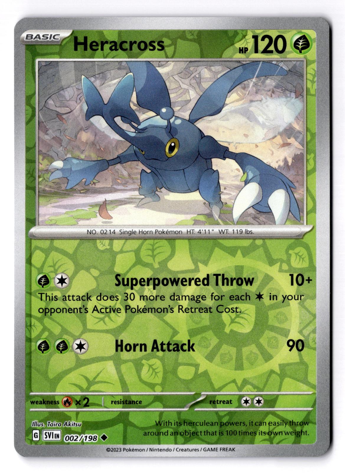 Heracross 002/198 Uncommon Scarlet & Violet Pokemon Reverse Holo Near Mint