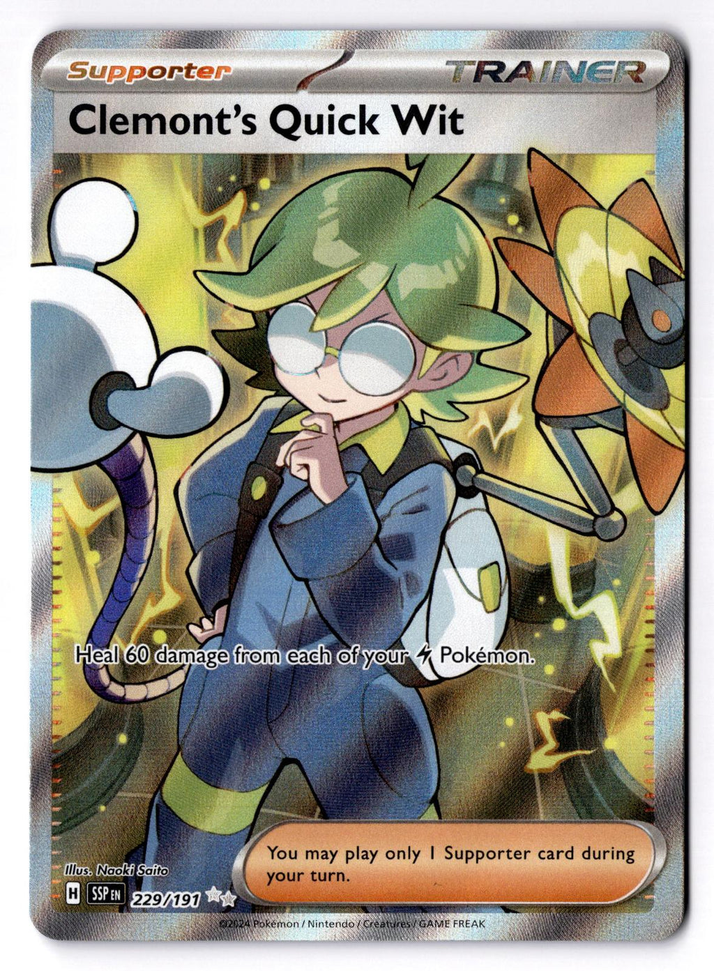 Clemont's Quick Wit 229/191 Ultra Rare Surging Sparks Pokemon Holo Near Mint