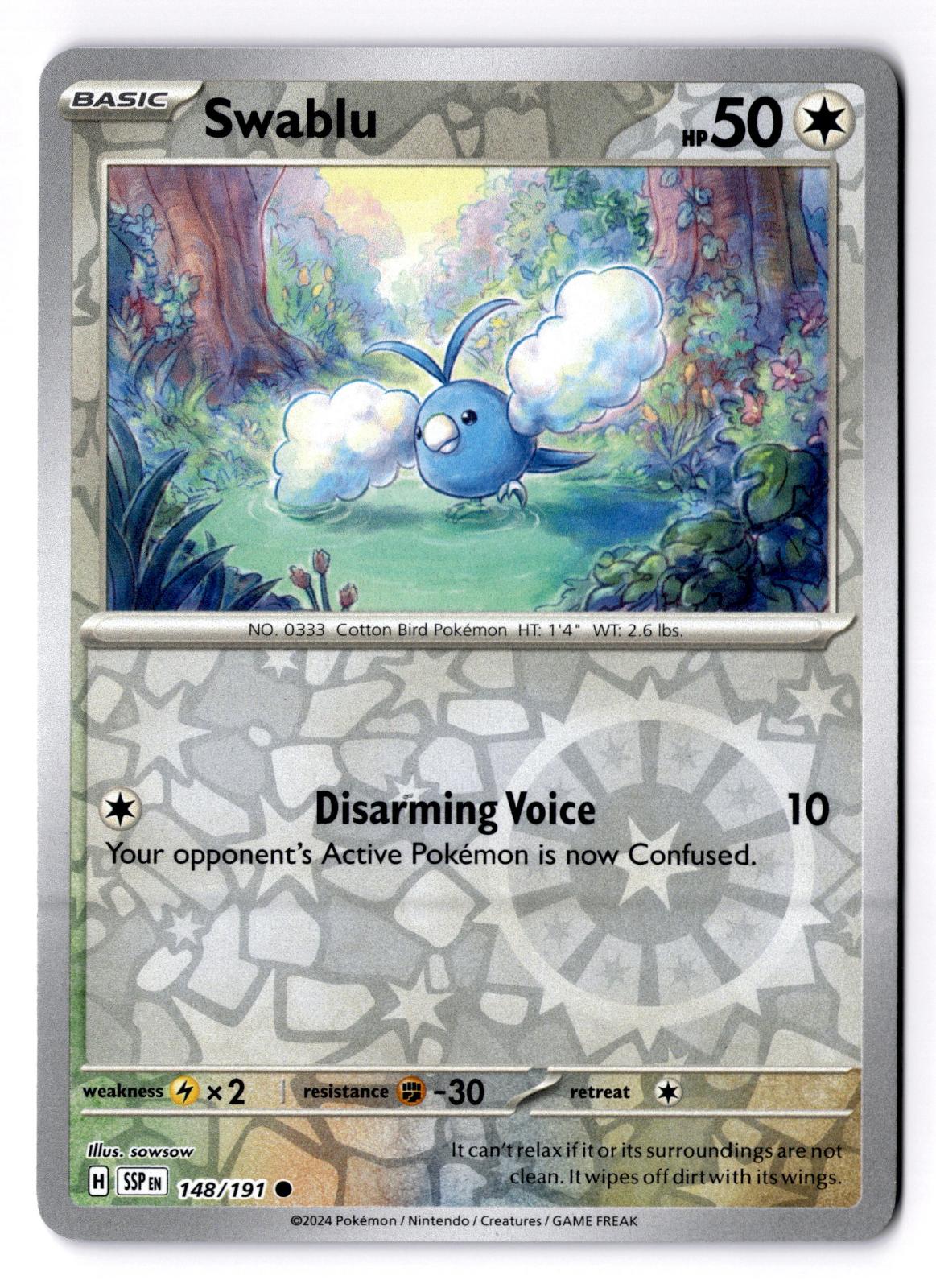 Swablu 148/191 Common Surging Sparks Pokemon Reverse Holo Near Mint
