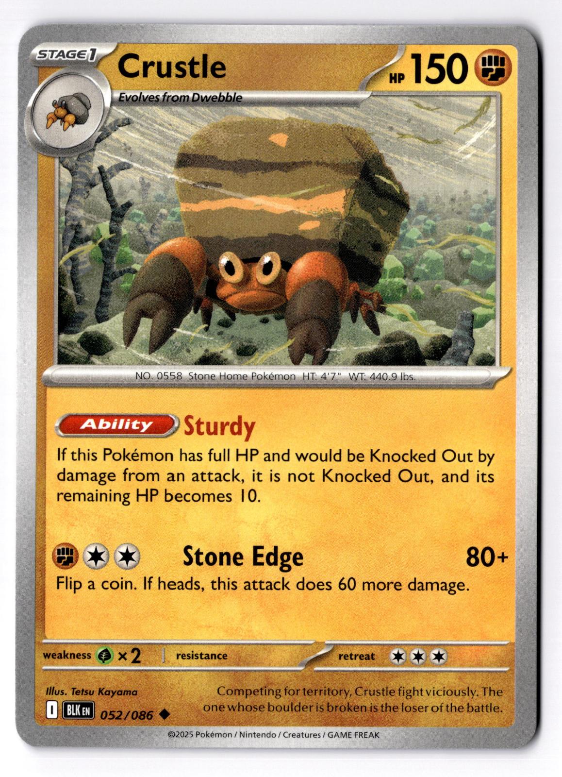Crustle 052/086 Uncommon Black Bolt Pokemon Near Mint