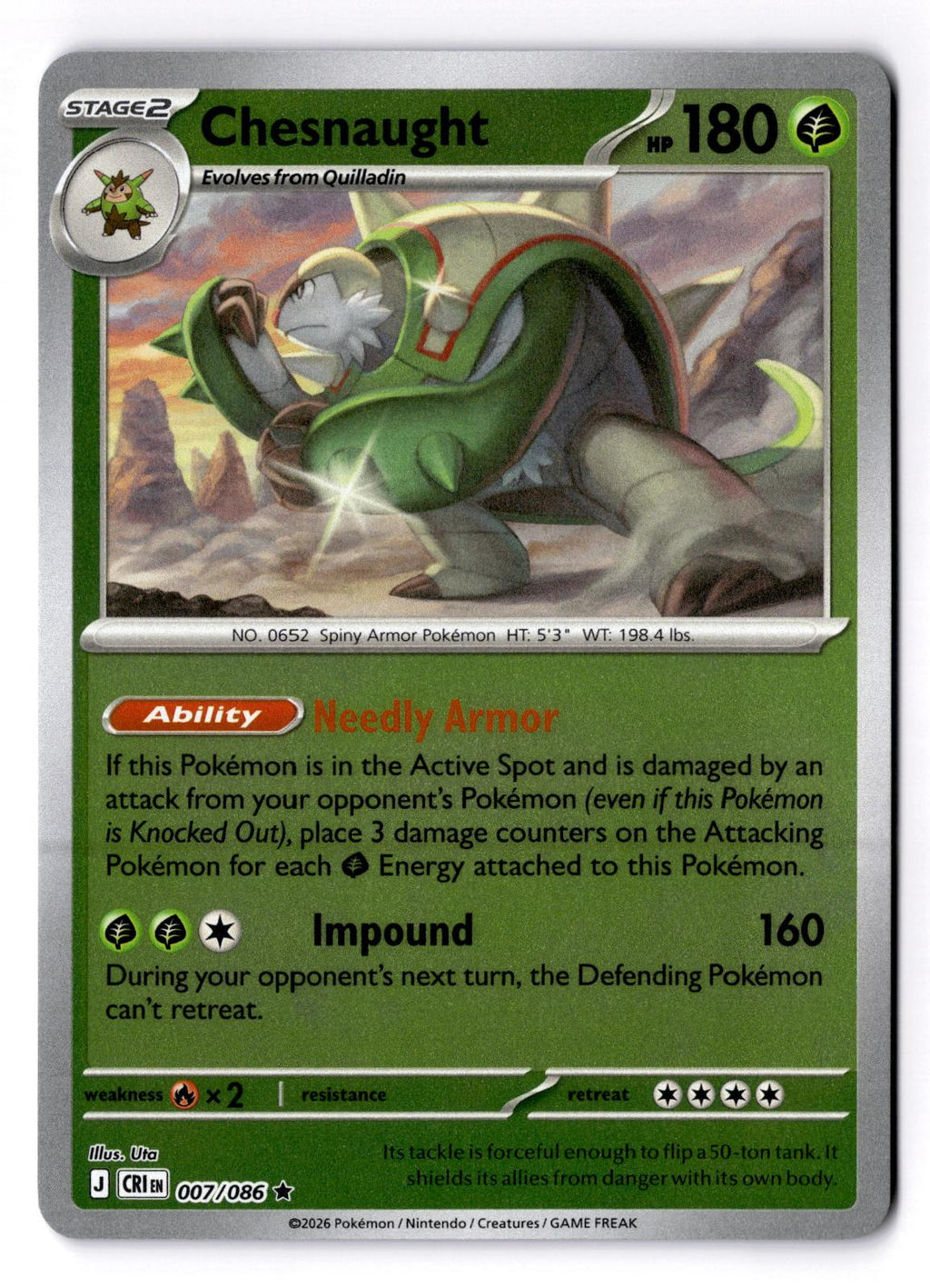 Chesnaught 007/086 Rare Chaos Rising Pokemon Reverse Holo Near Mint