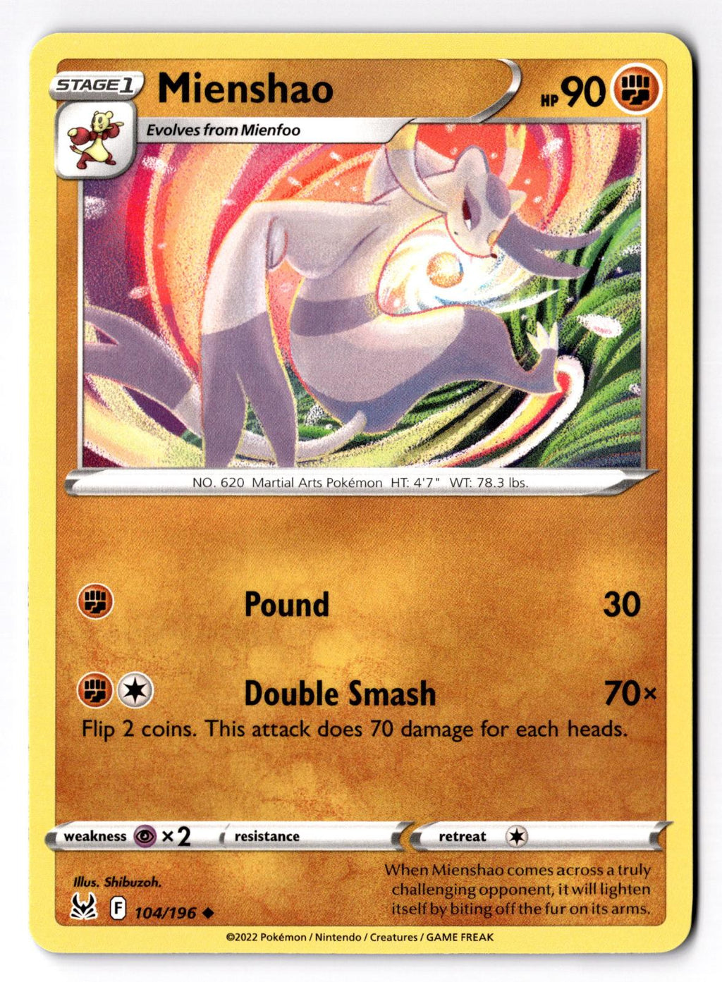 Mienshao 104/196 Uncommon Lost Origin Pokemon Near Mint