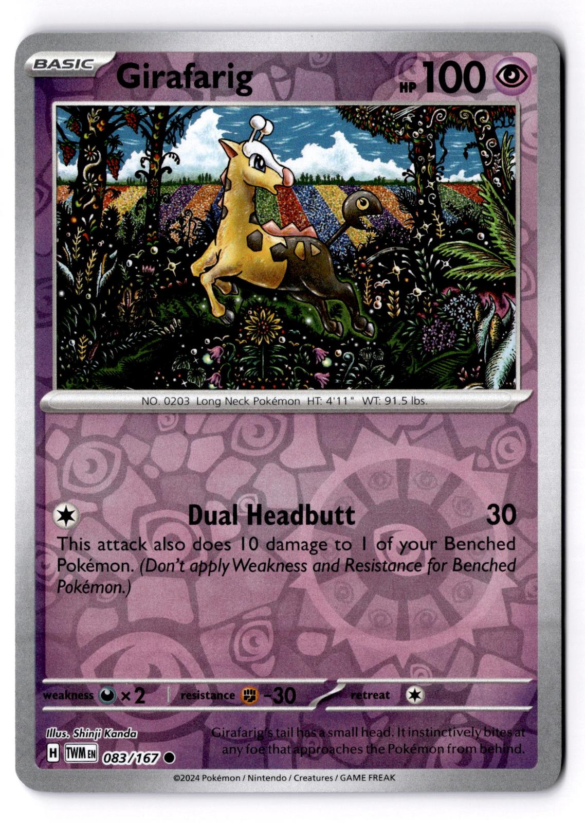 Girafarig 083/167 Common Twilight Masquerade Pokemon Reverse Holo Near Mint