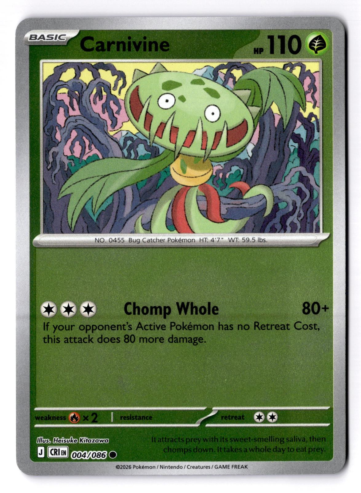 Carnivine 004/086 Common Chaos Rising Pokemon Reverse Holo Near Mint