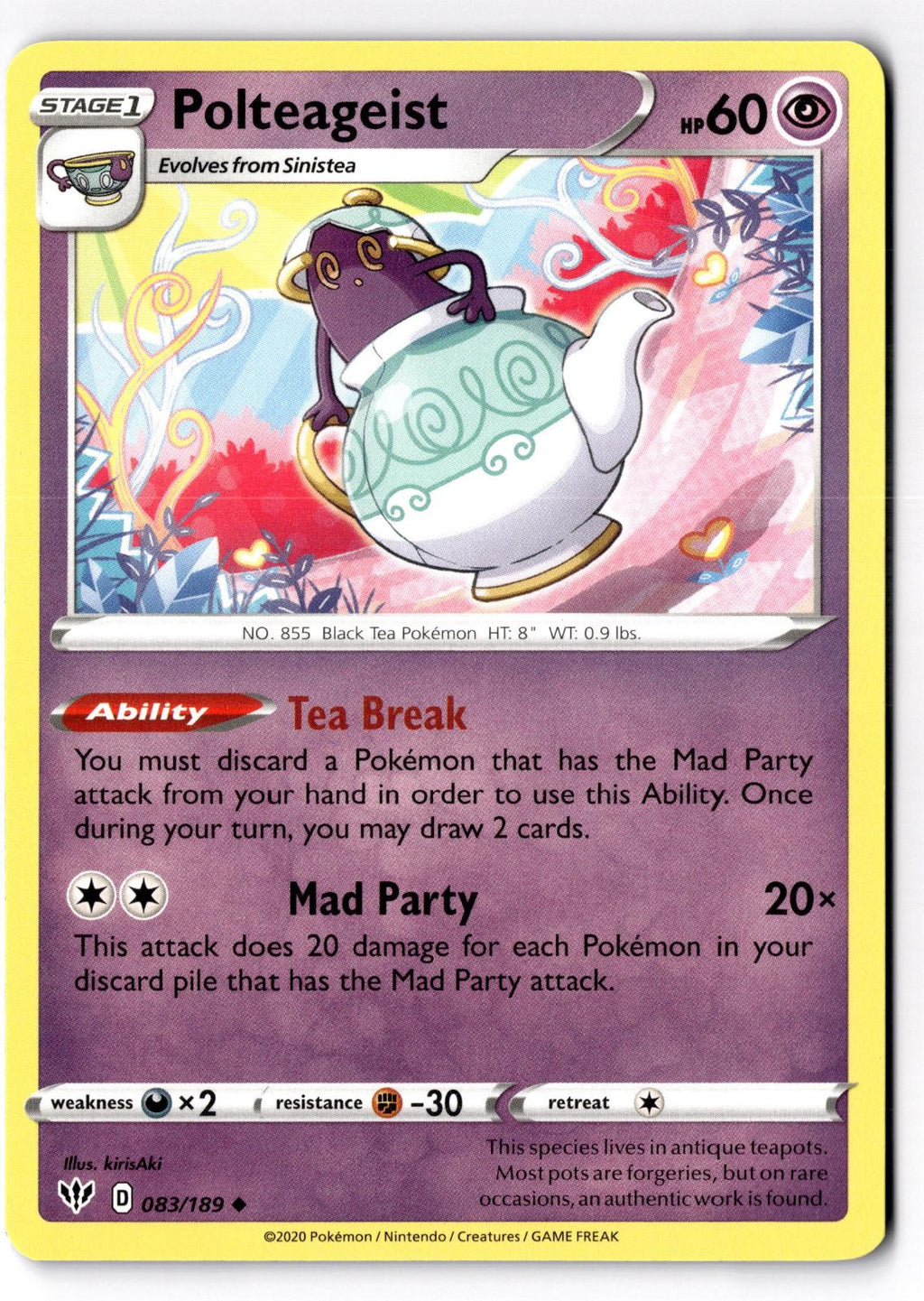 Polteageist 083/189 Uncommon Darkness Ablaze Pokemon Near Mint