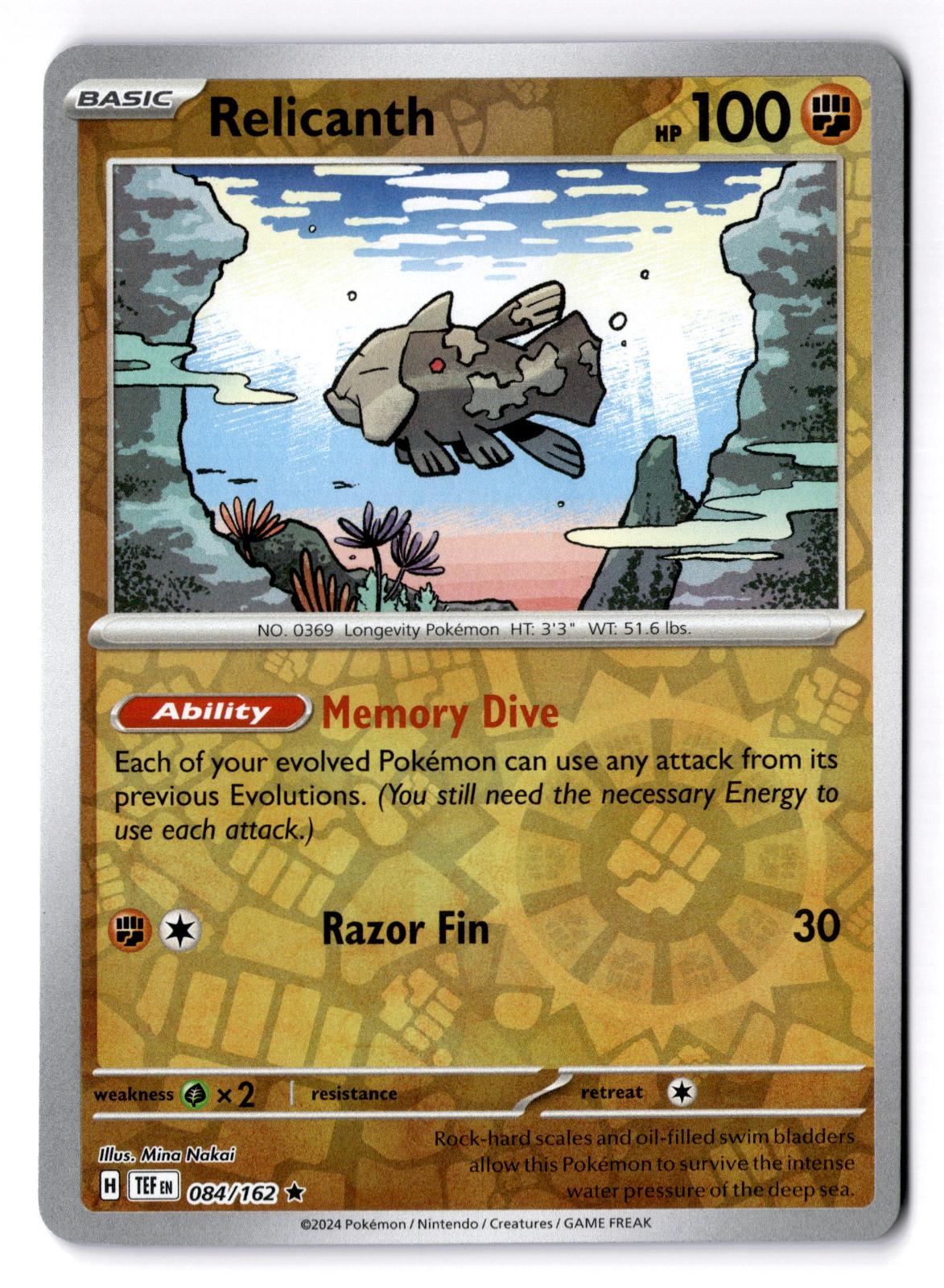 Relicanth 084/162 Rare Temporal Forces Pokemon Reverse Holo Near Mint