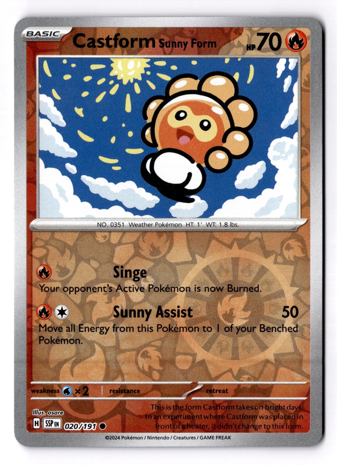 Castform Sunny Form 020/191 Common Surging Sparks Pokemon Reverse Holo Near Mint