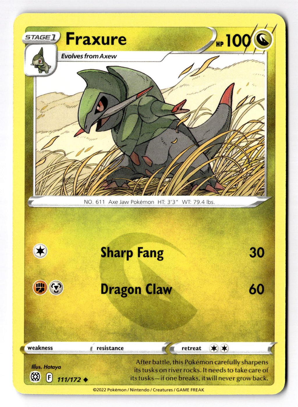 Fraxure 111/172 Uncommon Brilliant Stars Pokemon Lightly Played