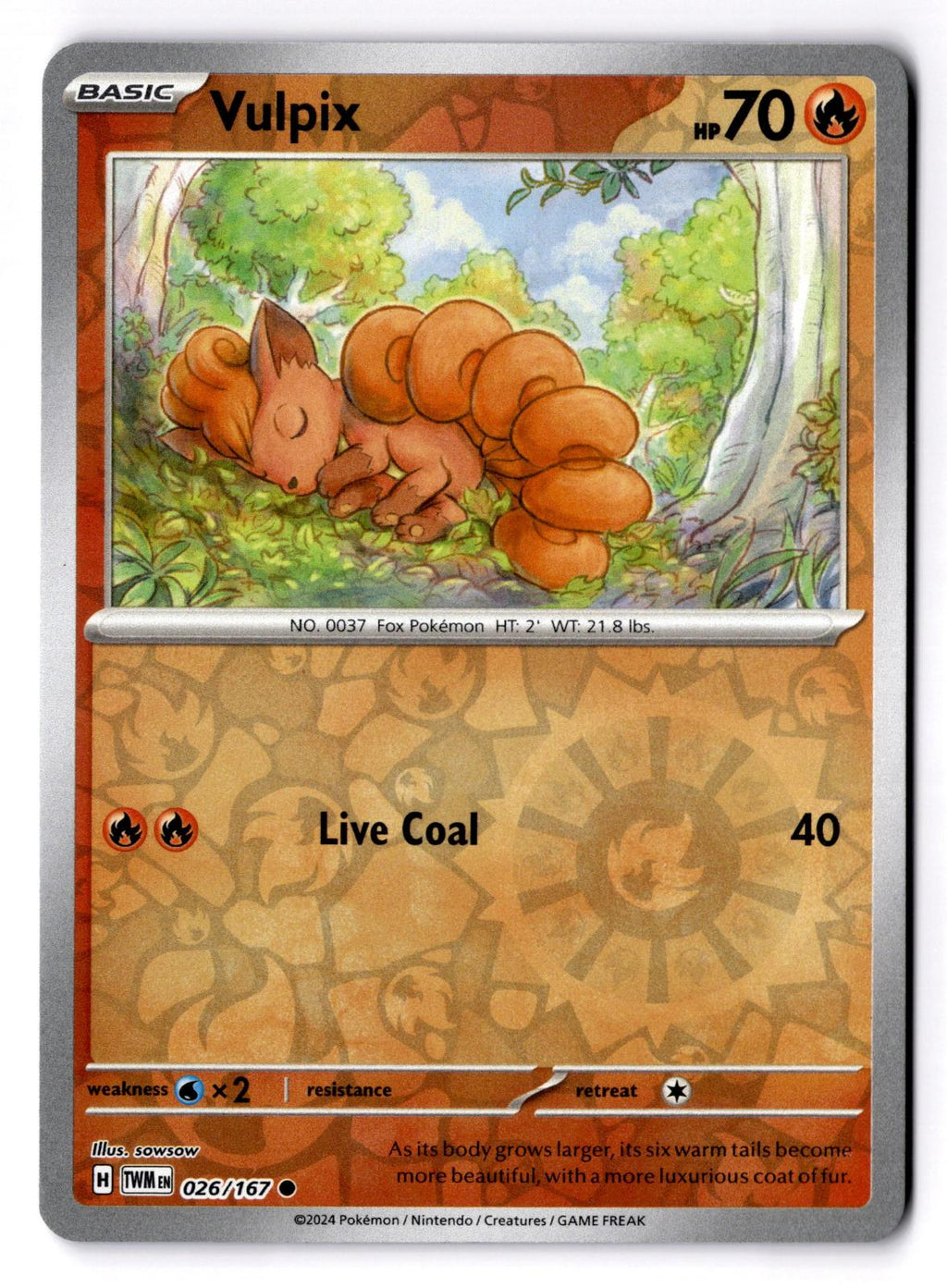 Vulpix 026/167 Common Twilight Masquerade Pokemon Reverse Holo Near Mint