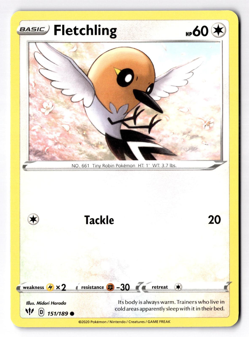 Fletchling 151/189 Common Darkness Ablaze Pokemon Near Mint