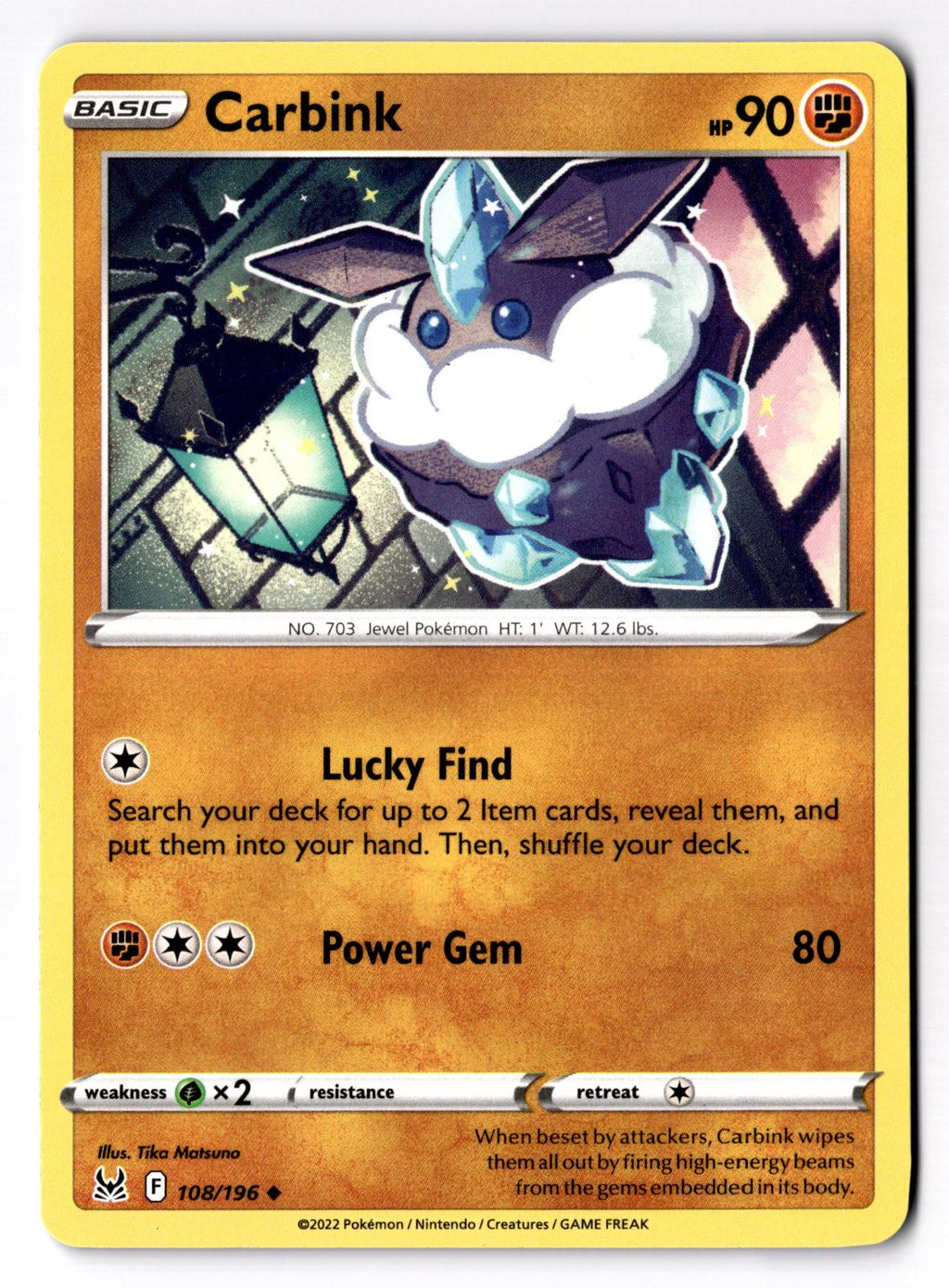 Carbink 108/196 Uncommon Lost Origin Pokemon Near Mint