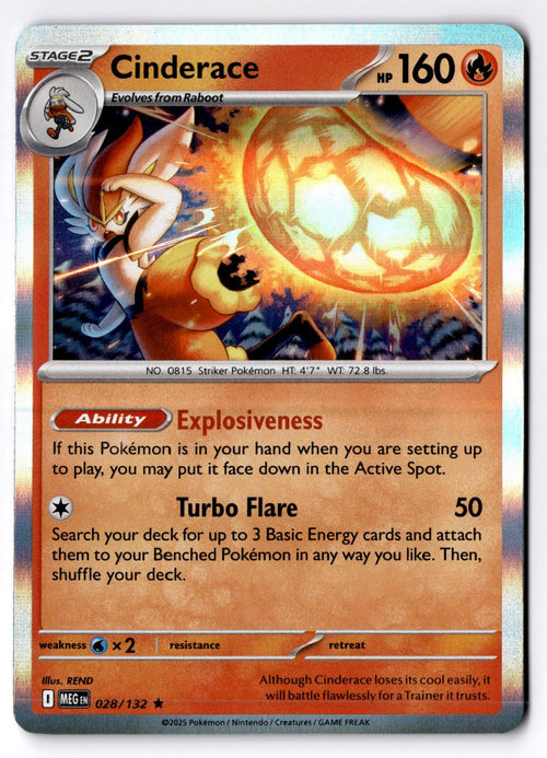 Cinderace 028/132 Rare Mega Evolution Pokemon Holo Lightly Played