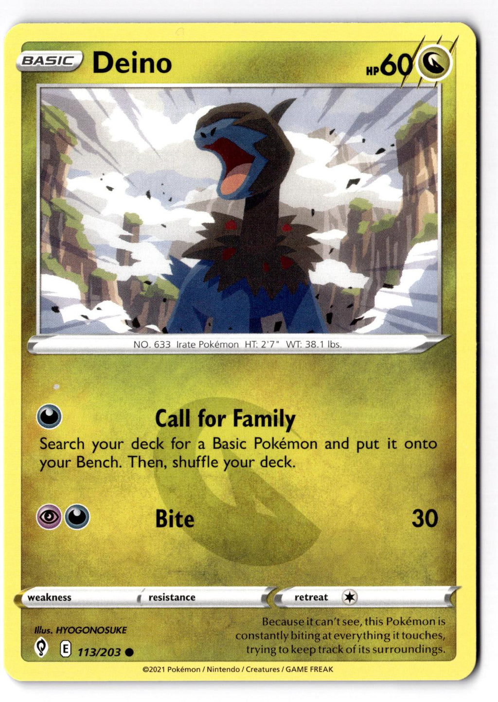 Deino 113/203 Common Evolving Skies Pokemon Near Mint