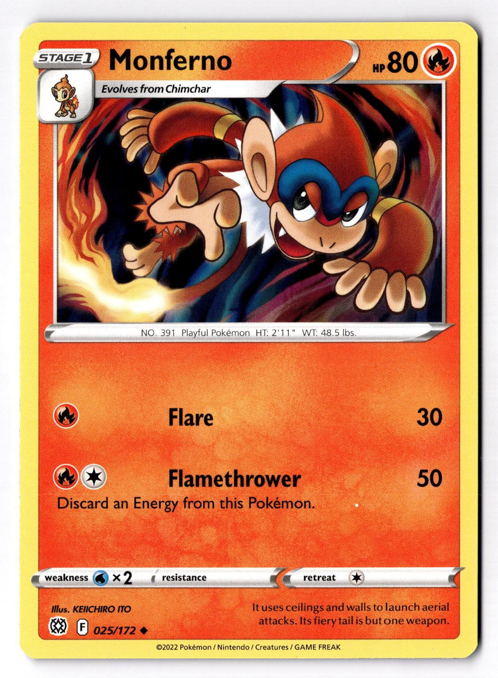 Monferno 025/172 Uncommon Brilliant Stars Pokemon Near Mint