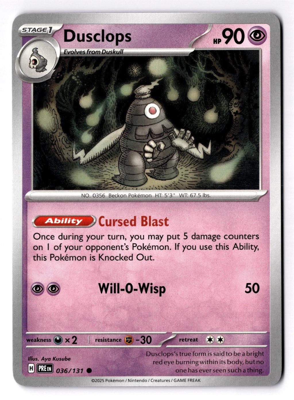 Dusclops 036/131 Common Prismatic Evolutions Pokemon Near Mint