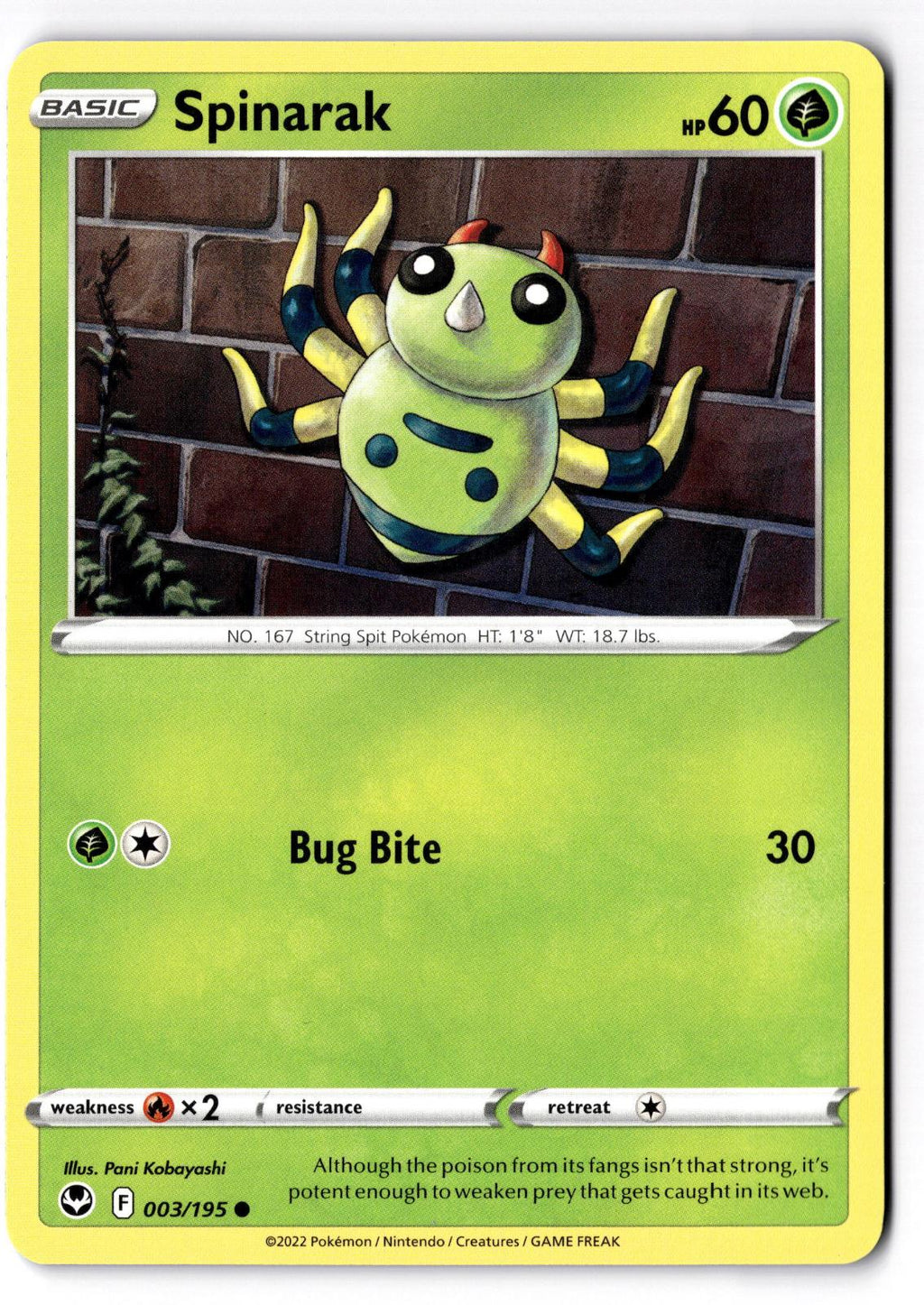 Spinarak 003/195 Common Silver Tempest Pokemon Lightly Played