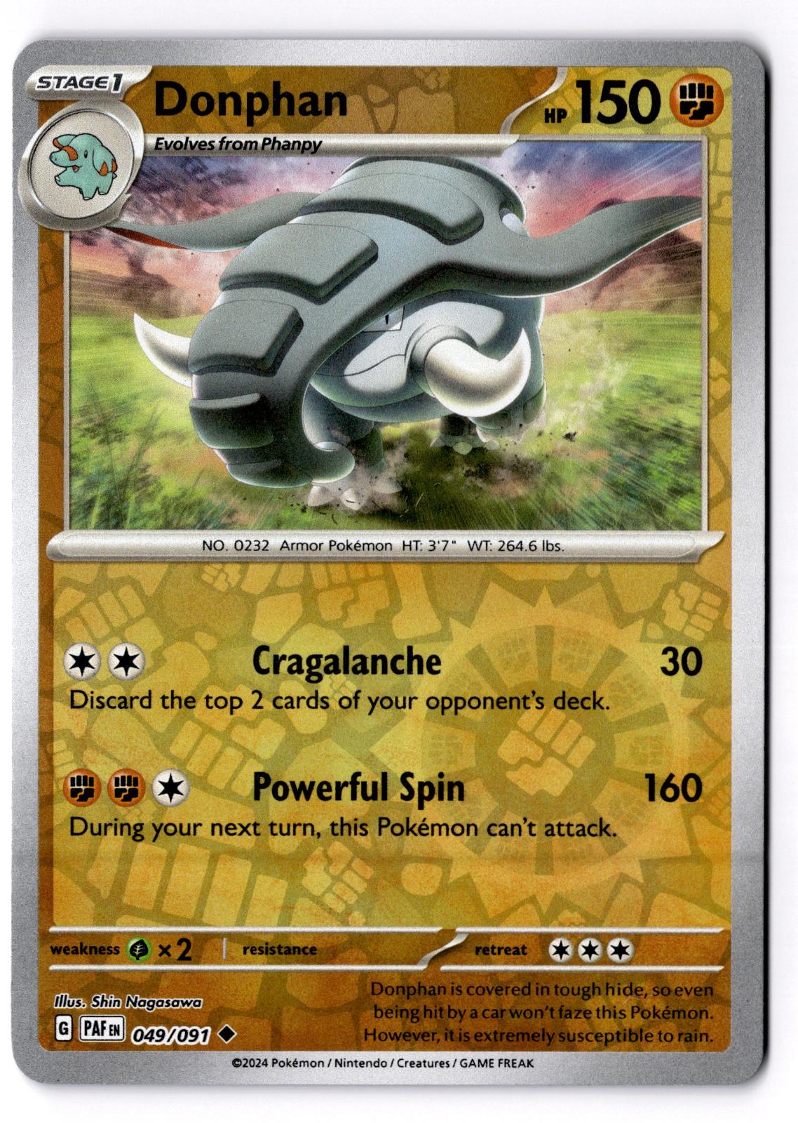 Donphan 049/091 Uncommon Paldean Fates Pokemon Reverse Holo Near Mint