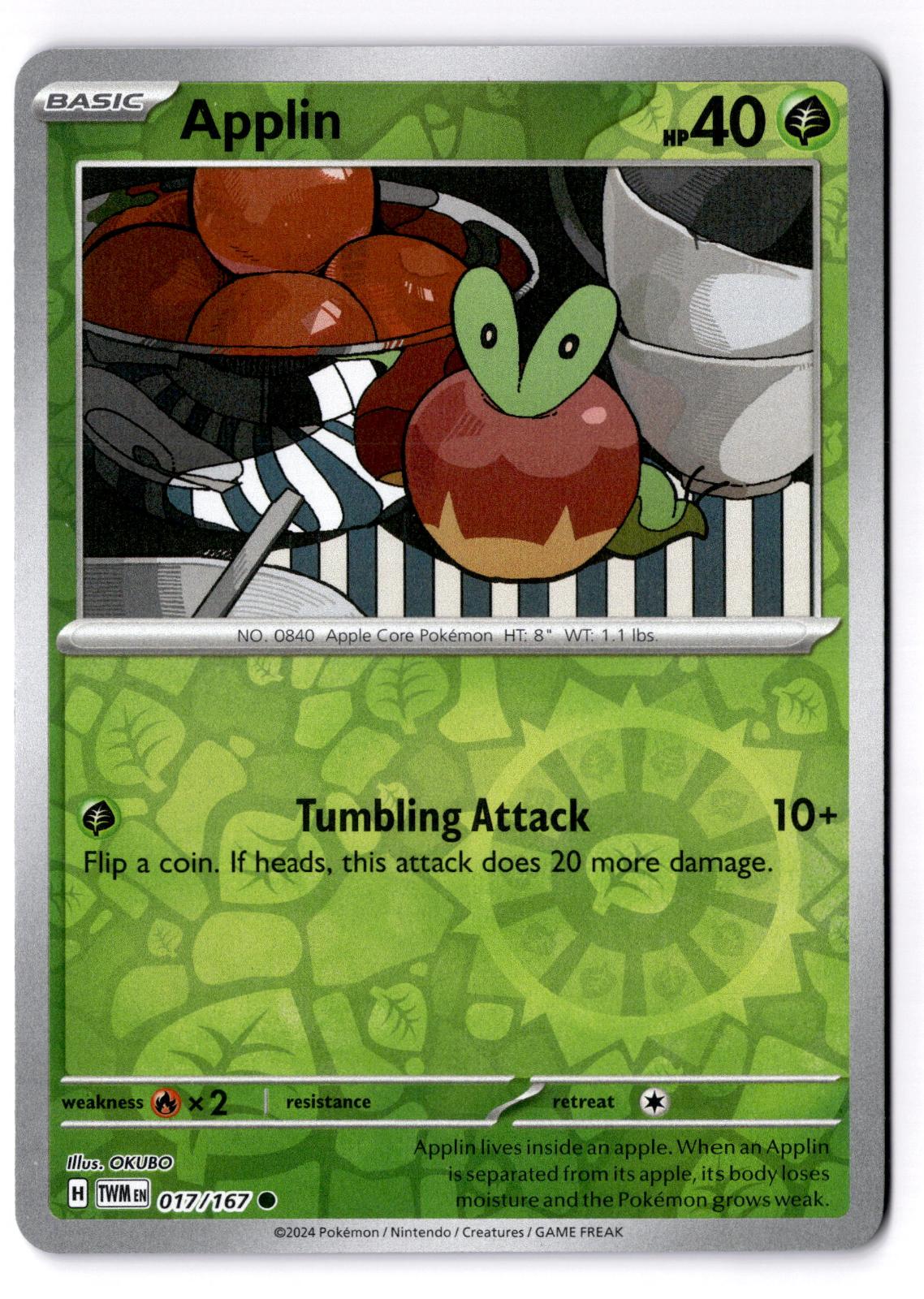 Applin 017/167 Common Twilight Masquerade Pokemon Reverse Holo Near Mint