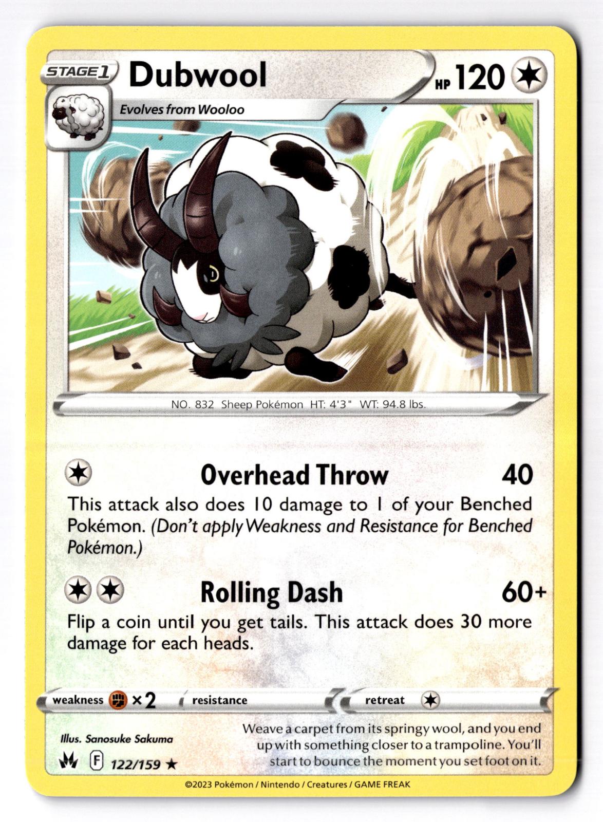 Dubwool 122/159 Rare Crown Zenith Pokemon Lightly Played
