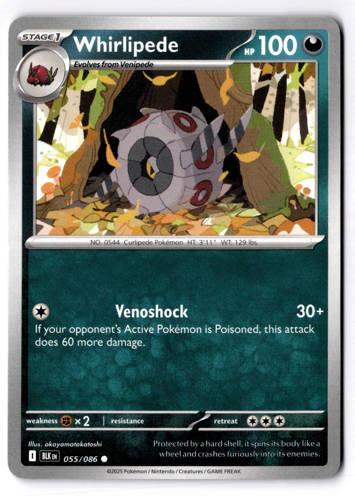 Whirlipede 055/086 Common Black Bolt Pokemon Near Mint