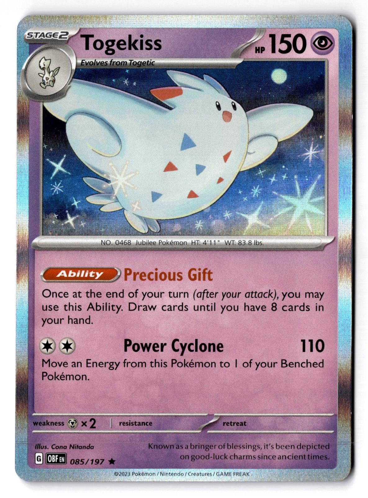 Togekiss 085/197 Rare Obsidian Flames Pokemon Holo Near Mint