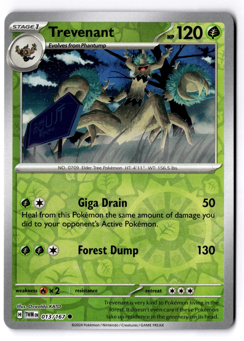 Trevenant 013/167 Common Twilight Masquerade Pokemon Reverse Holo Near Mint