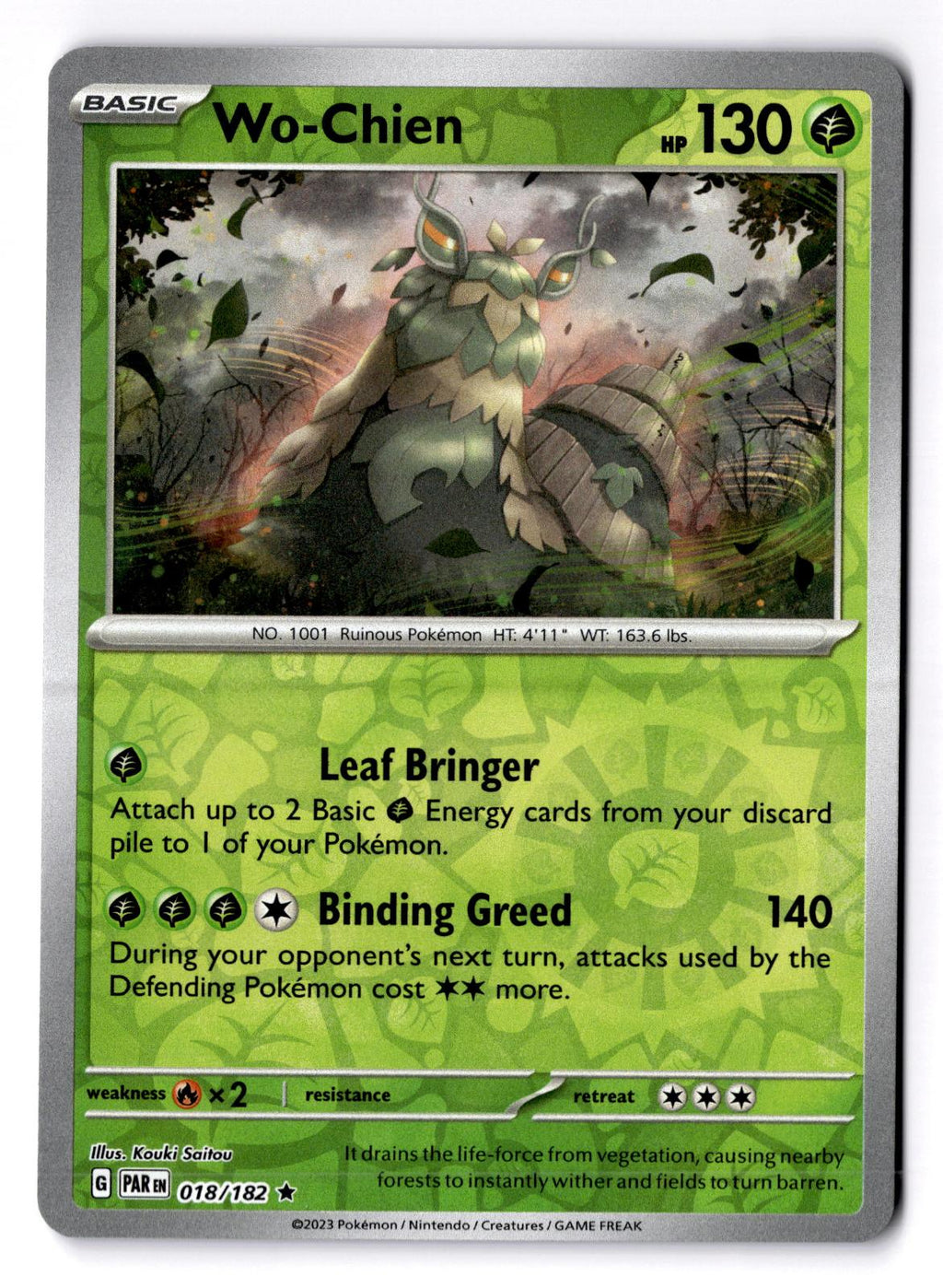 Wo-Chien 018/182 Rare Paradox Rift Pokemon Reverse Holo Near Mint
