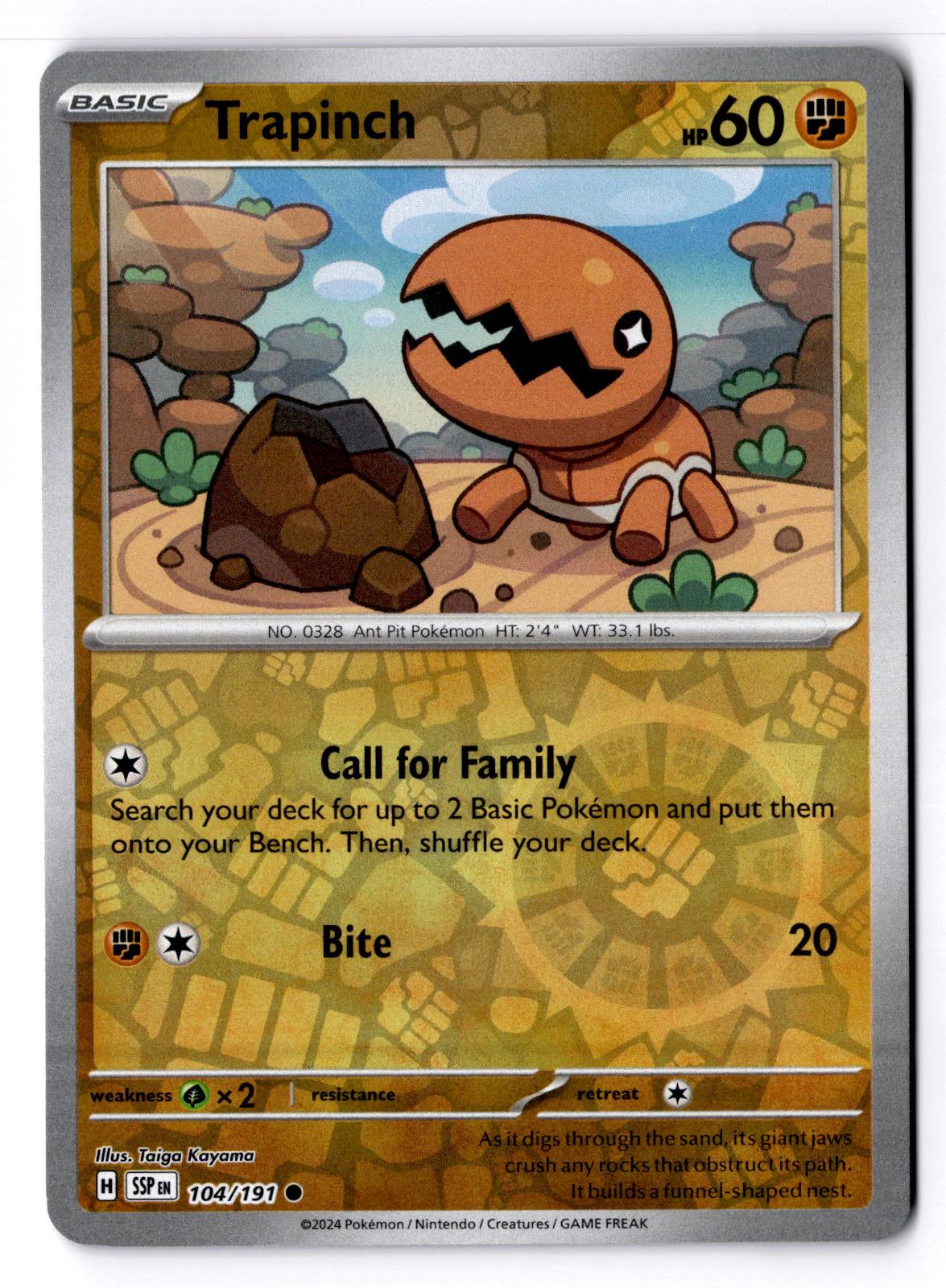 Trapinch 104/191 Common Surging Sparks Pokemon Reverse Holo Near Mint