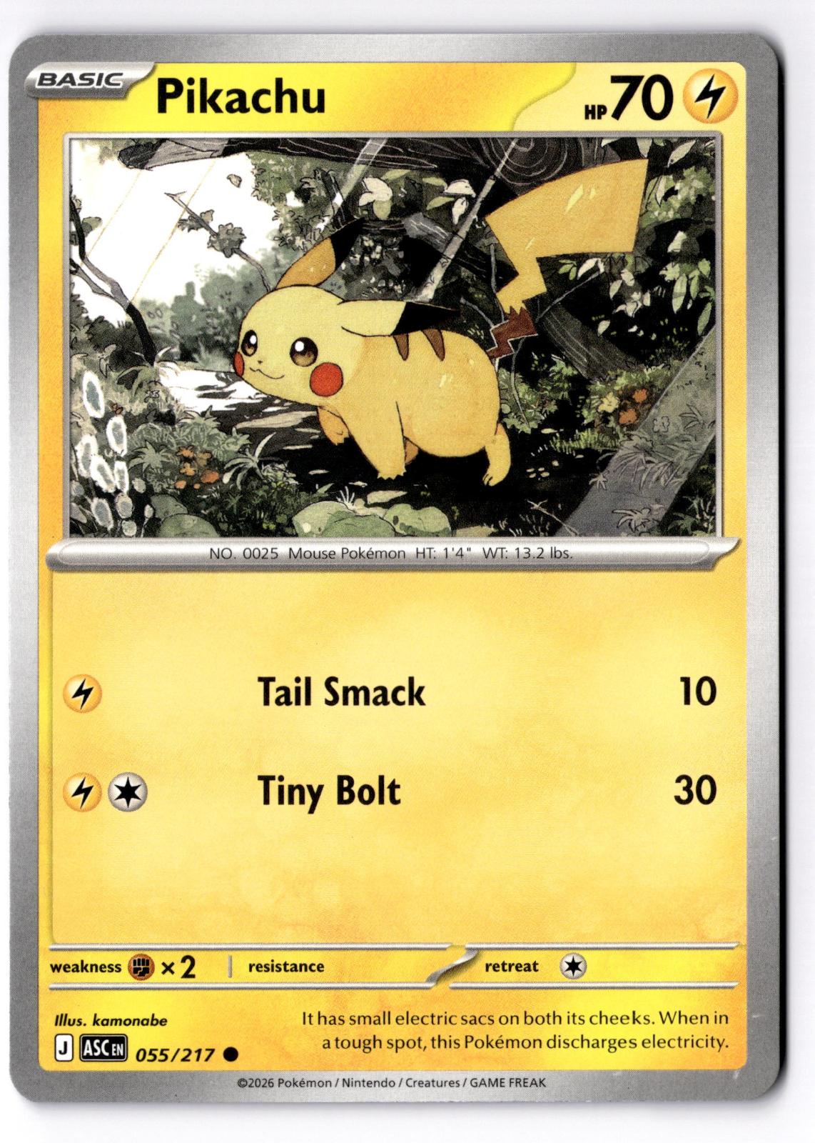 Pikachu 055/217 Common Ascended Heroes Pokemon Near Mint