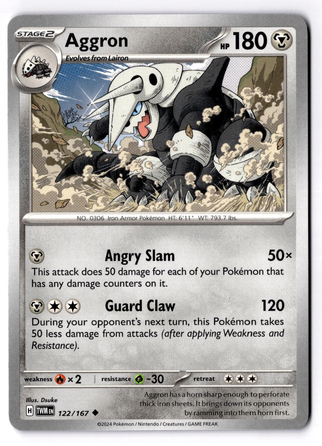 Aggron 122/167 Uncommon Twilight Masquerade Pokemon Near Mint