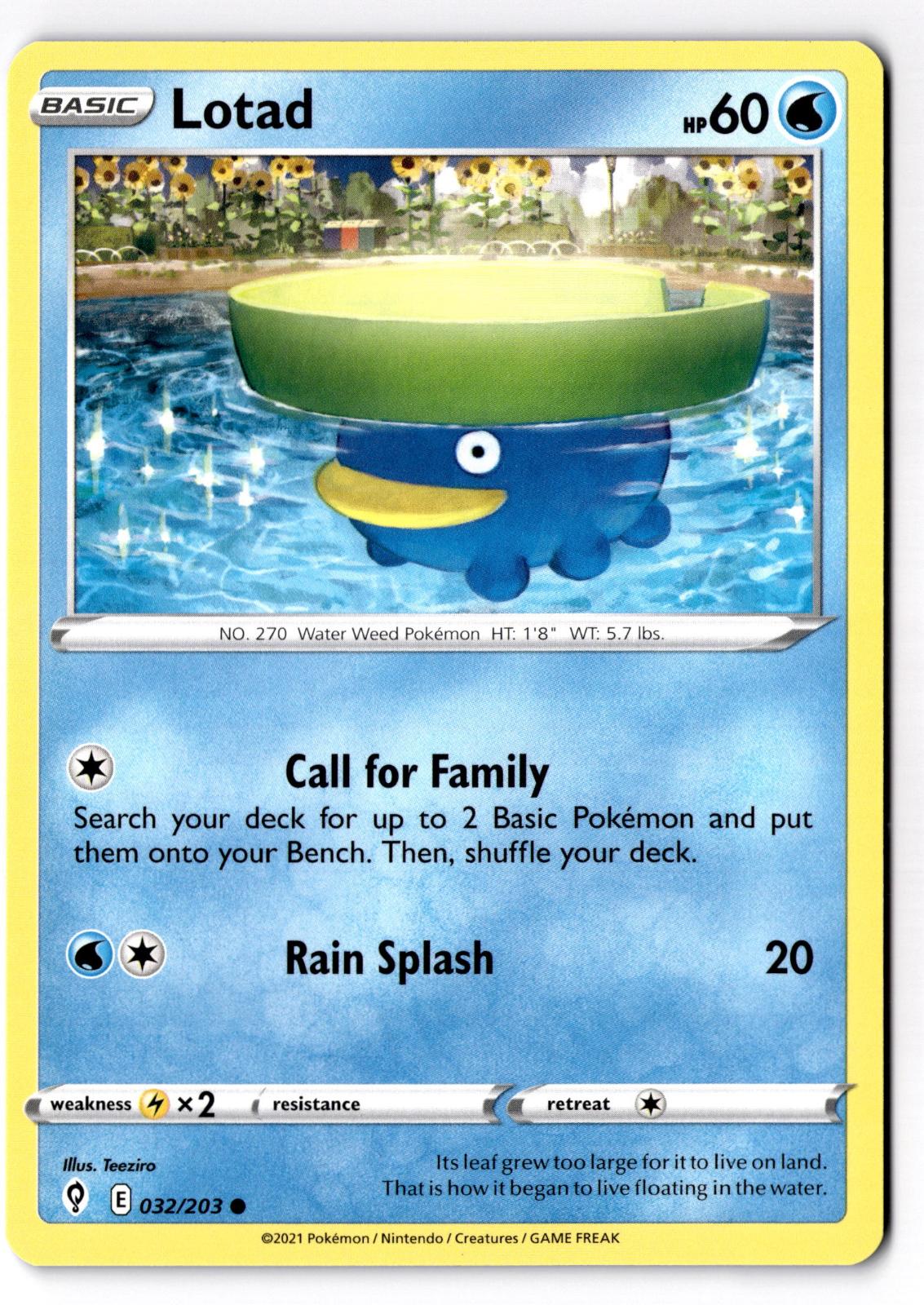 Lotad 032/203 Common Evolving Skies Pokemon Near Mint